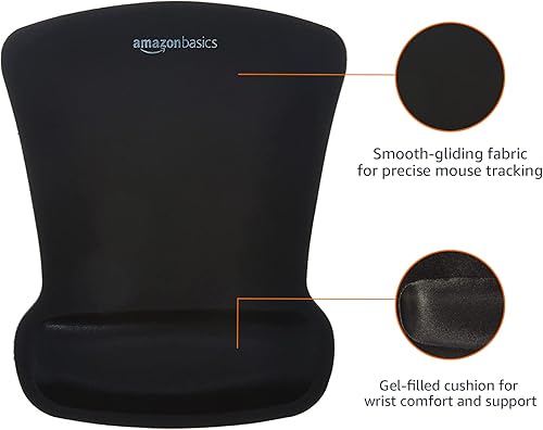 Amazon Basics Irregular Ergonomic Gel Computer Mouse Pad with Wrist Rest for Pain Relief, 10.1L x 8.1W inches, Black(20 Pack)