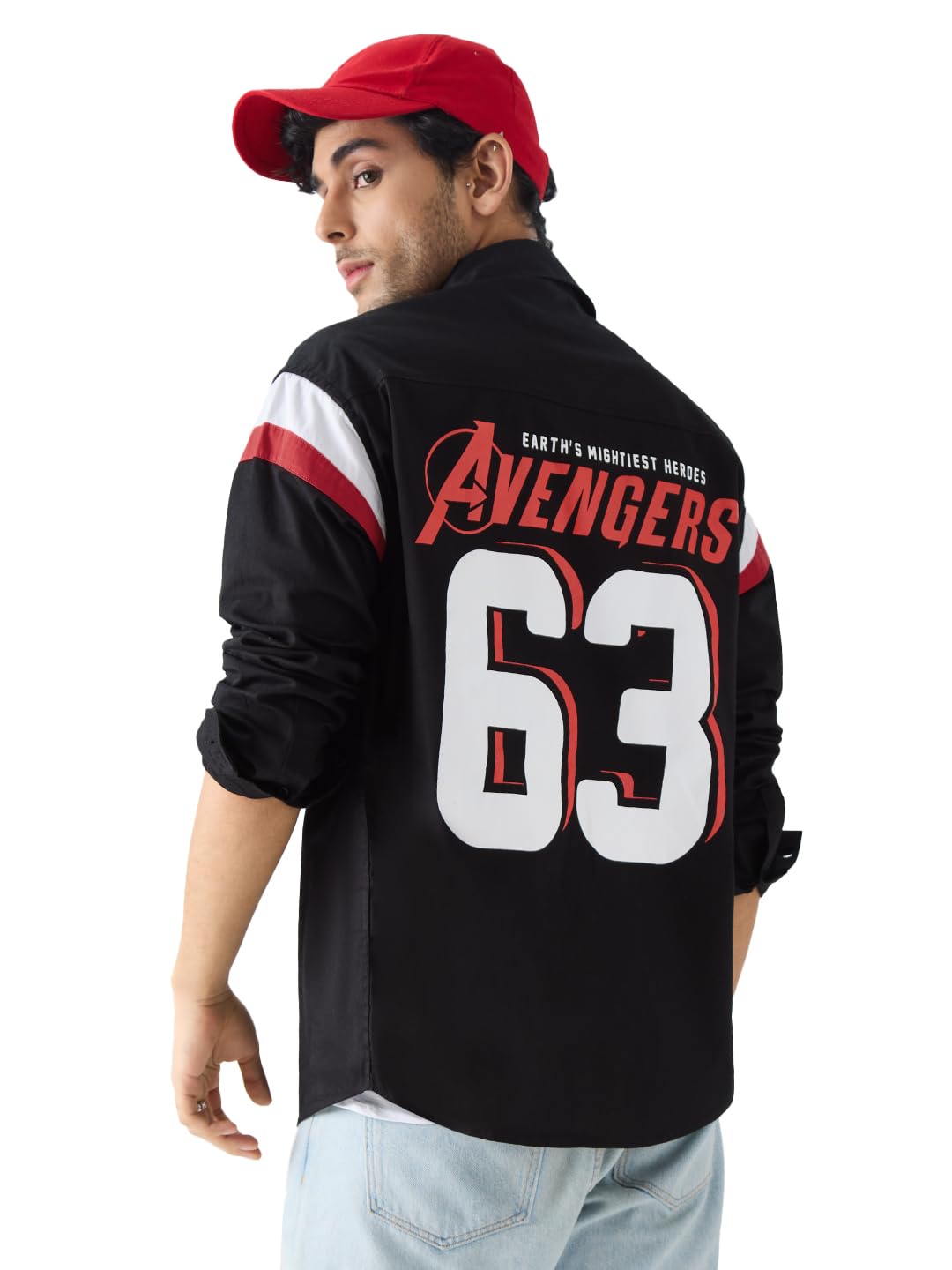 The Souled StoreOfficial Marvel: Avengers 63 Mens and Boys Graphic Printed Oversized fit Full Sleeve Cotton Multicolored Oversized Shirts Shirt For Men Casual Half Sleeves Regular Fit Printed Stylish