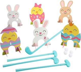 Fun Express 26 Pieces Easter Bunny & Chicks Indoor or Outdoor Mini Golf Game for 4