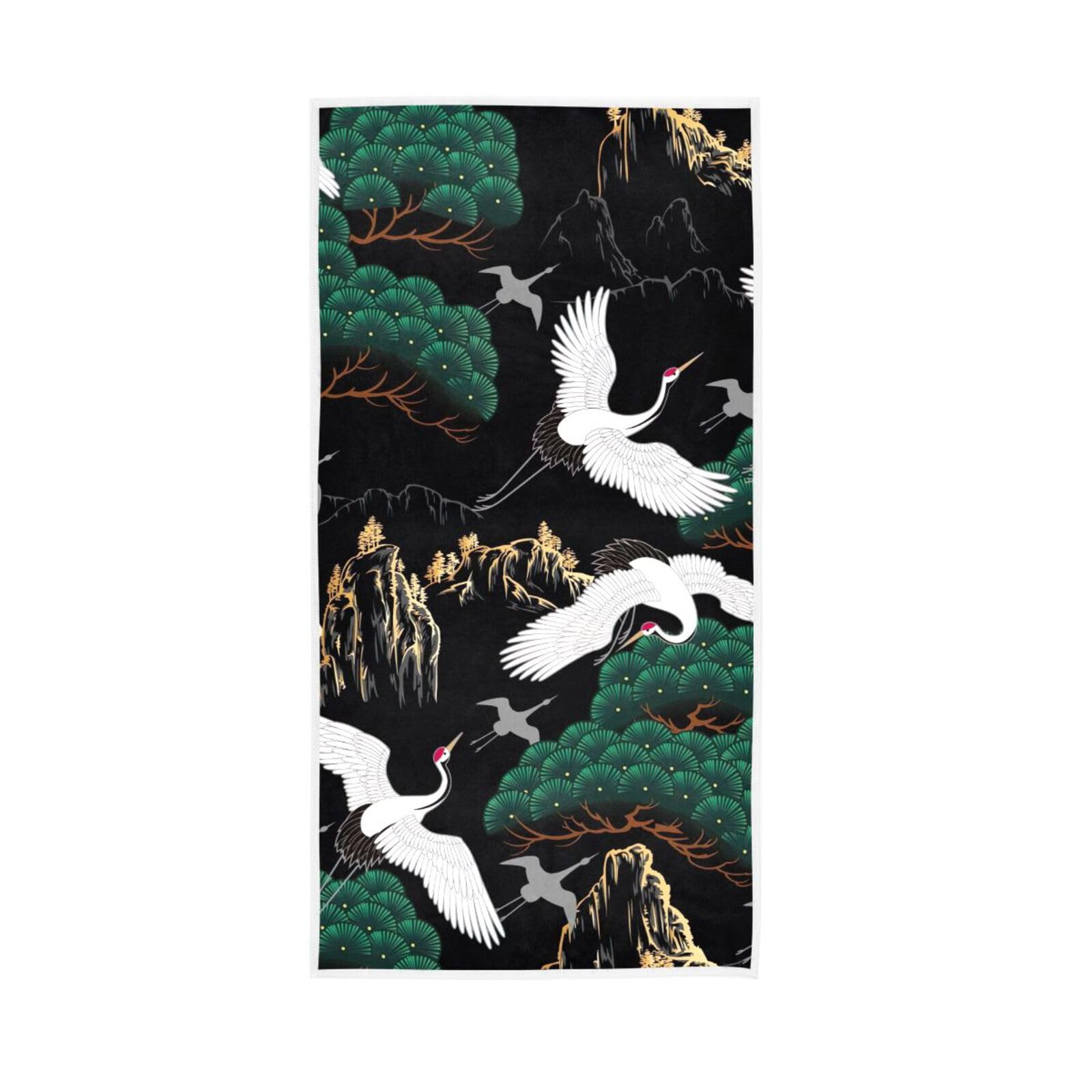 HUYGD Japanese Cranes Face Towels, 15 x 30 Inches Absorbent Hand Towel, Spa Towels for Facials Farmhouse Hand Towels