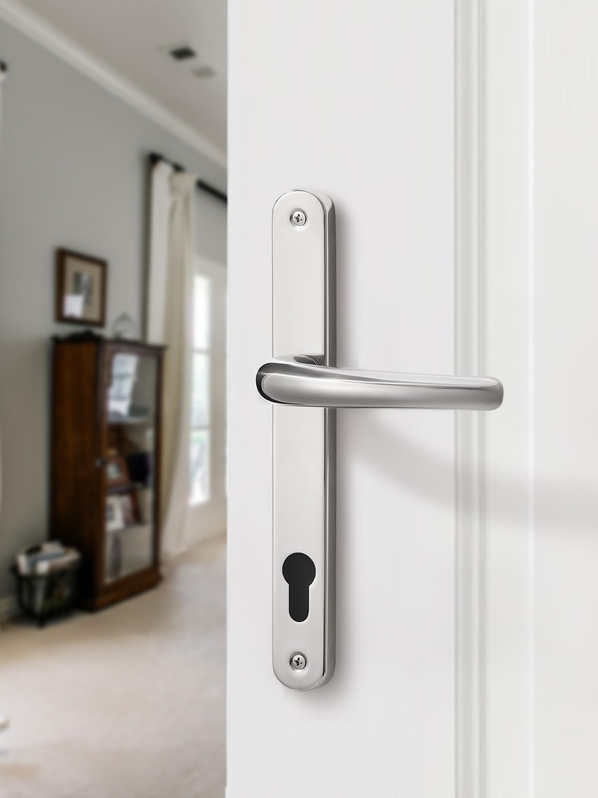 SORWDUERM Polished Chorme Door Handles Set 92mm PZ Centres 210mm Screw Hole Distance 240mm Backplate Length Replacement Door Lever for UPVC Composite Timber Door Stainless Steels - Image 4