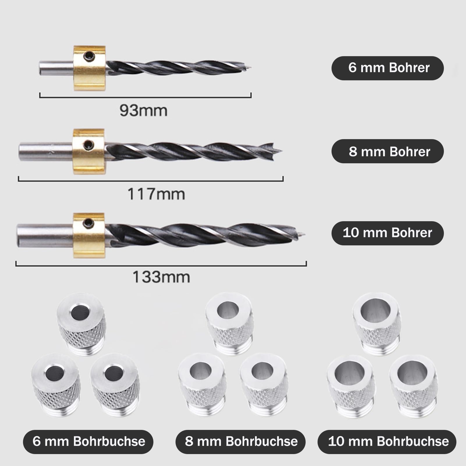 Dima di foratura 6/8/10 mm Kit di dima per tasselli autocentrante 3 in 1 per la lavorazione del legno, guida di foratura Punzone per tasselli in legno Locator Utensili da falegname per la lavorazione
