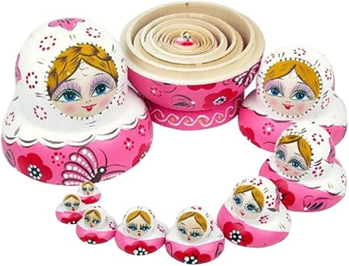 10 Pieces Girls Handmade Russian Dolls Hand-Painted Basswood Gift Toys Wooden Matryoshka Nesting Dolls Crafts 5.9"x5.1"
