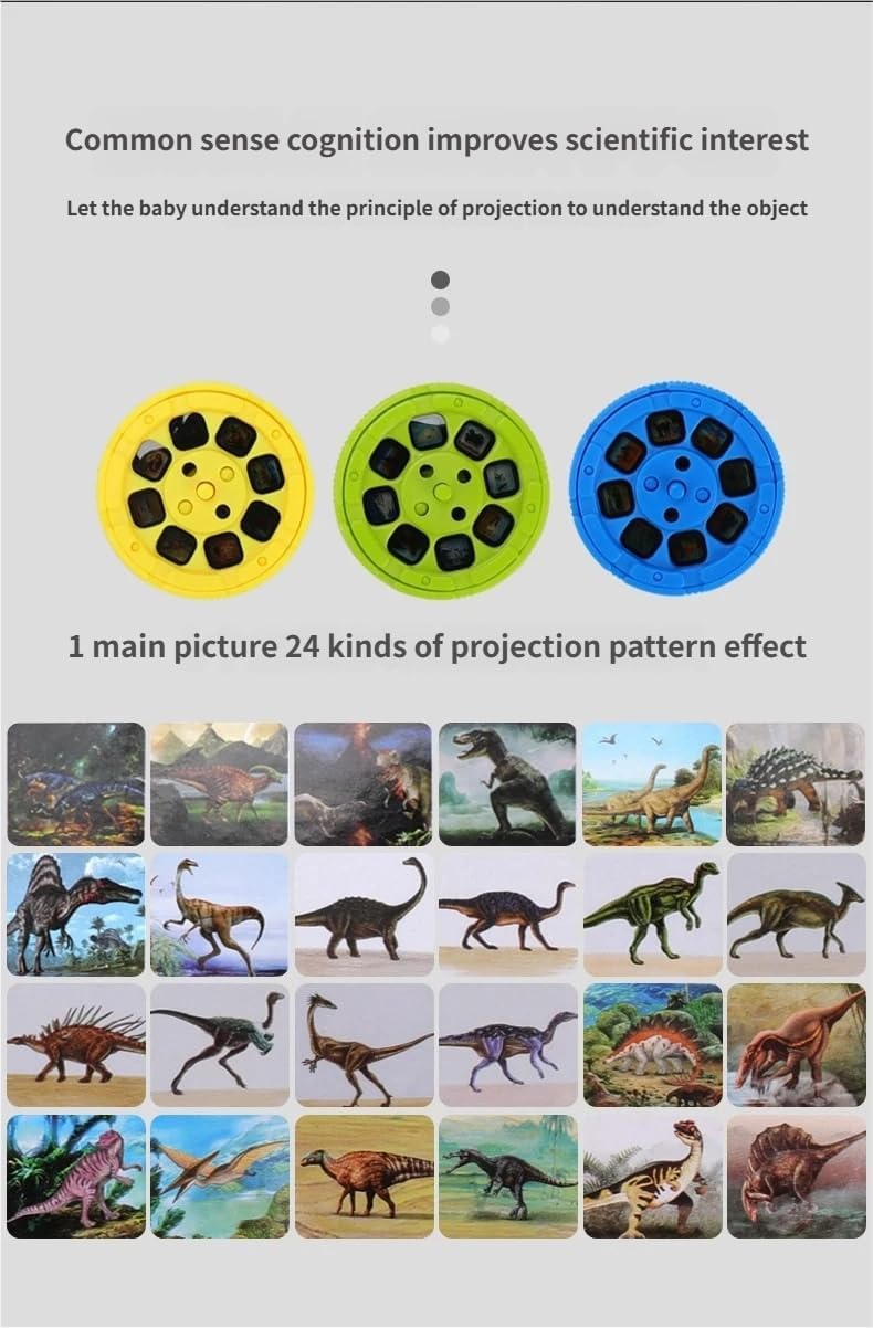 Dinosaur Projector Flashlight, 1 Set Dinosaur Projector Toy with 3 Discs & 24 Patterns, Portable Dinosaur Projector Flashlight, Night Light Technology Toy for Christmas (3 PCS)