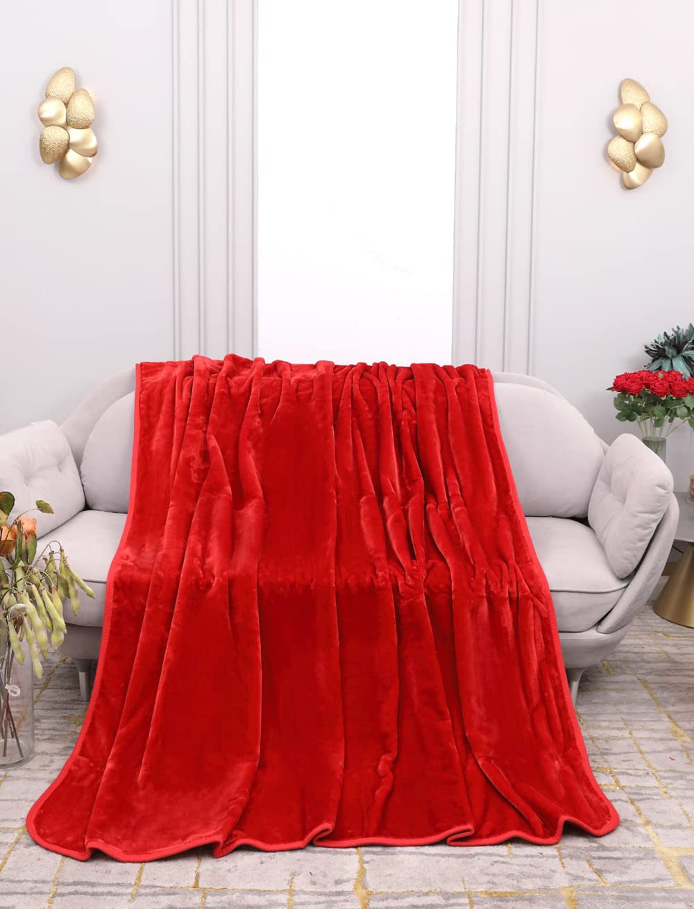 VODEXThick Fleece Blanket - Soft and Cozy Weighted Blanket for Single and King Size Beds (King Size, Red)