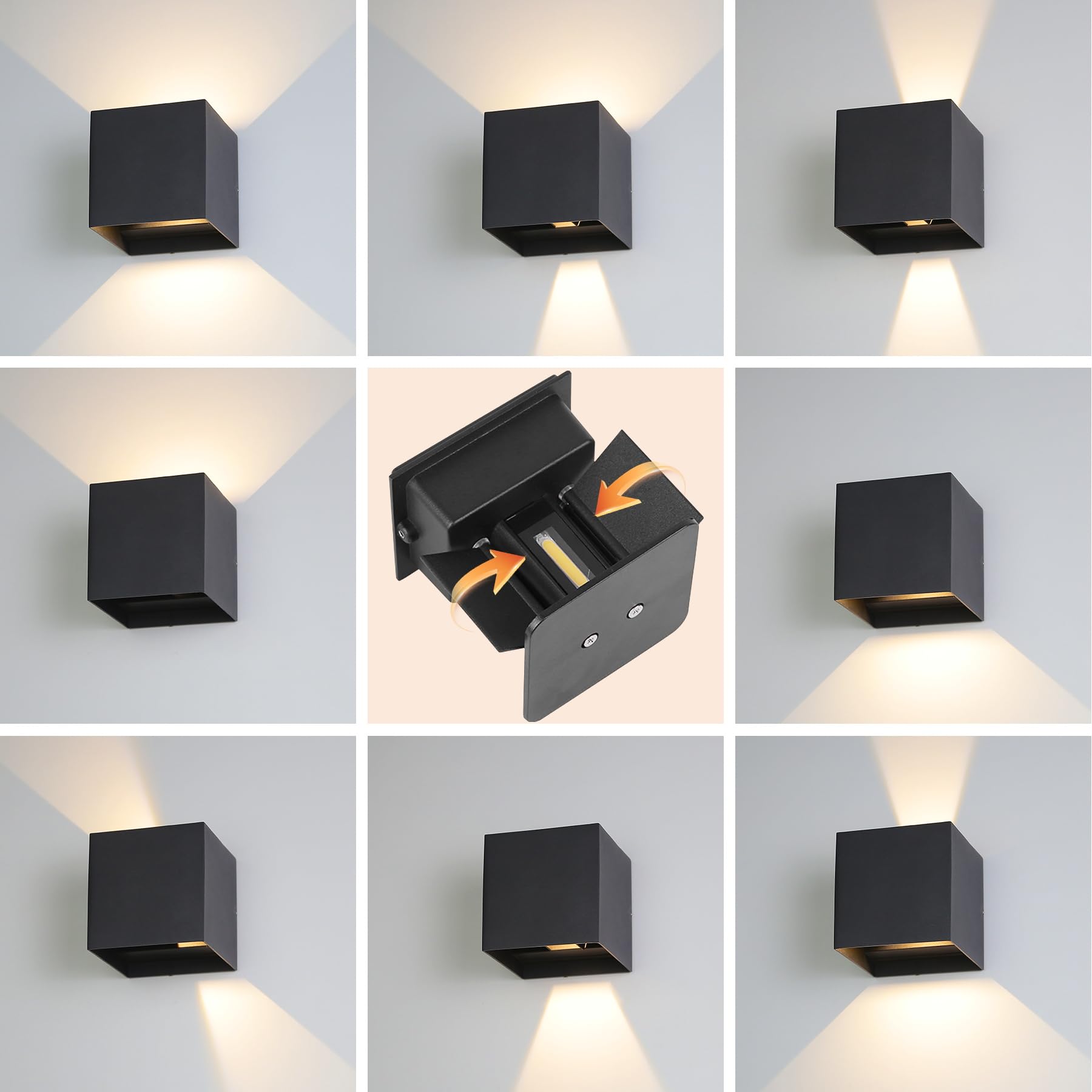 CHENBEN Aplique Pared Exterior 12W 3000K Lampara Exterior LED 4 Piezas，IP65 Para La Pared Impermeable，Aplique Pared Interior Ajustable es Adecuada Para Dormitorio, Patio,Terraza