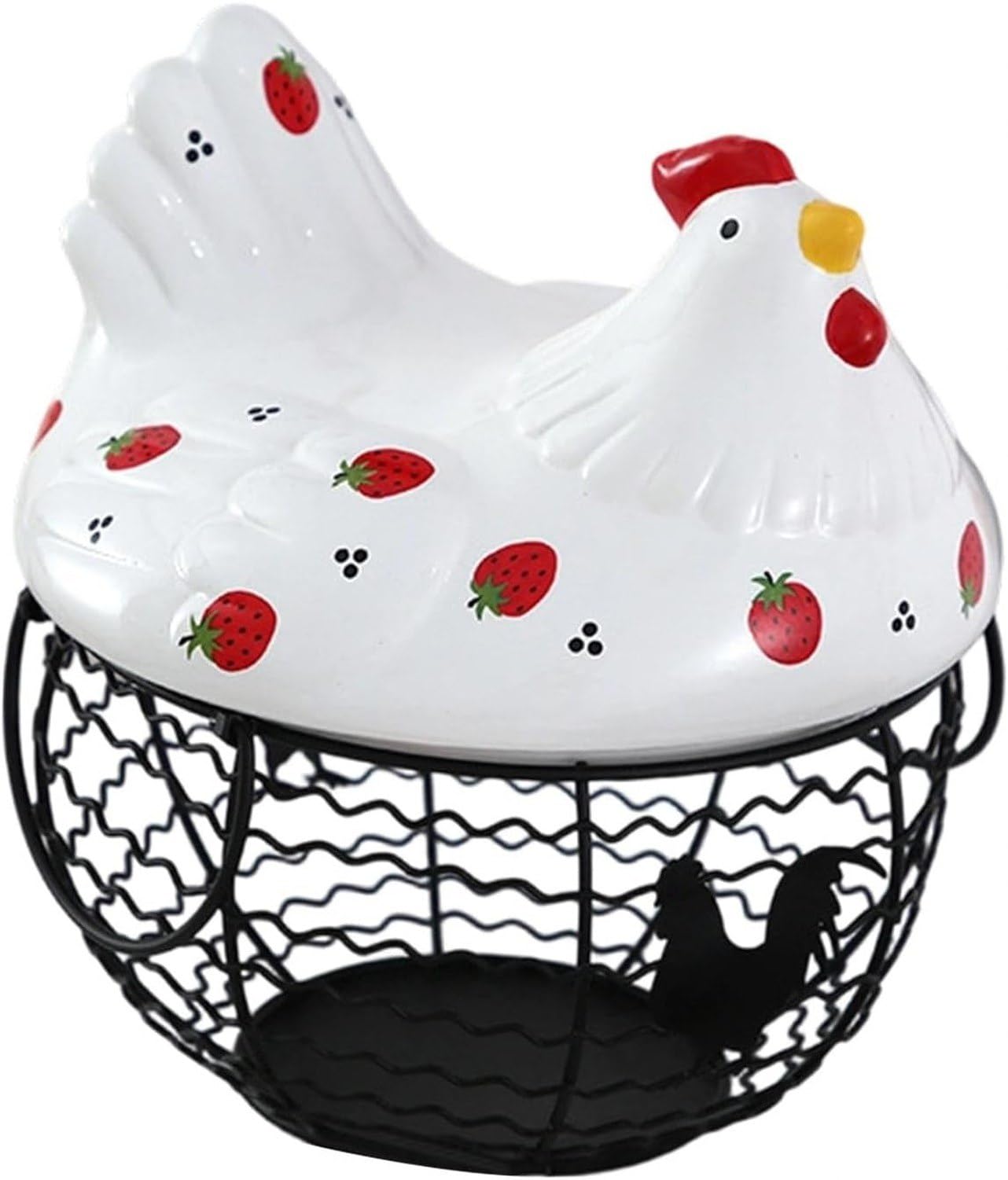 Cesta Recolectora de Huevos de Gallina con Figura Decorativa de Cerámica para Encimera Cocina y Verduras, Style a