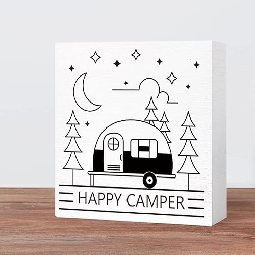 Miniatura 5 de Letrero divertido de camping para campamento, diseño bohemio con texto en inglés Happy Camper, de madera, decoración para el hogar, casa rodante,