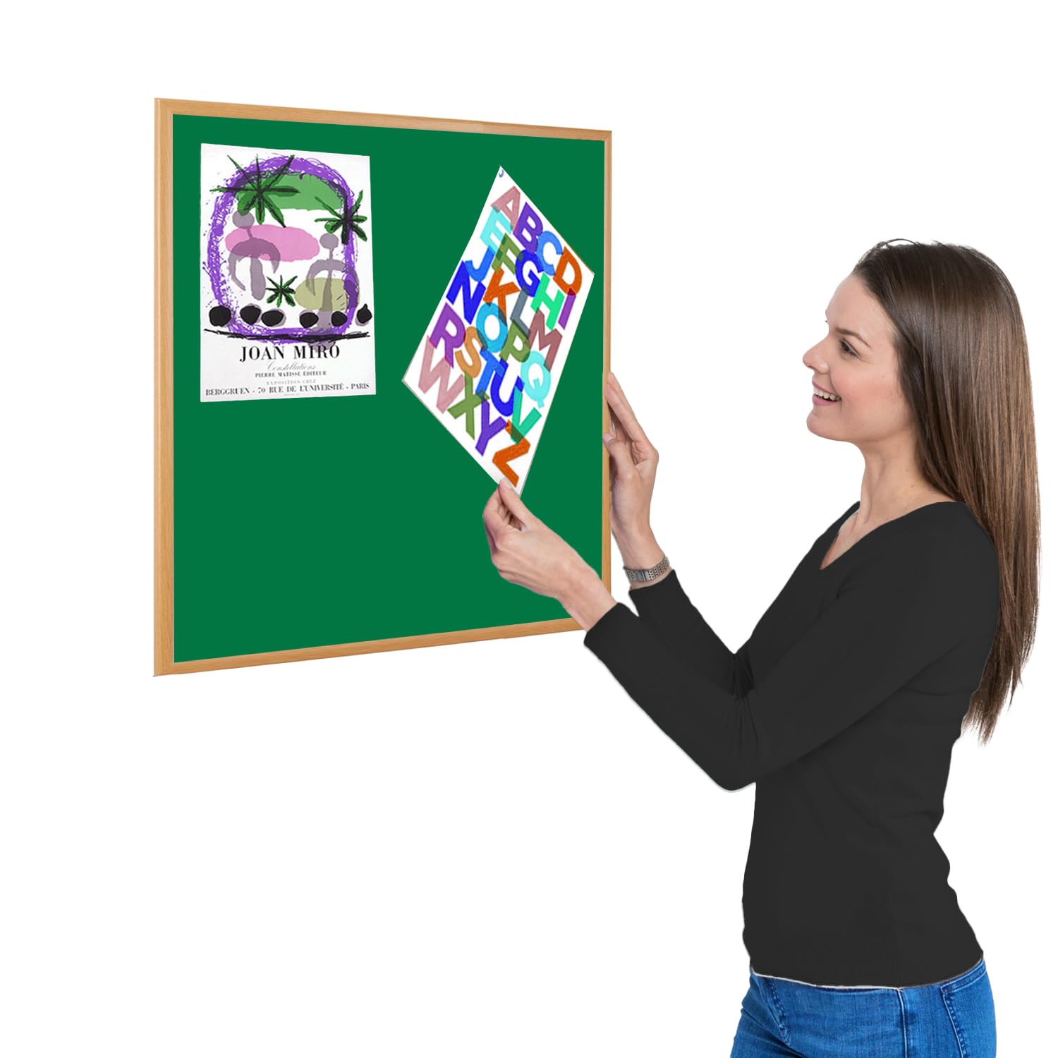 Wonderwall Small Felt Green Noticeboard, 600 x 600 mm, Eco-Friendly Pinboard with Light Oak Wood Effect Frame, for Office, School, Home, Reception Areas โ image 1