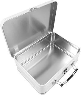 POPETPOP Caja De Almuerzo Retro De Hojalata Con Cierre Seguro y Tapa Abatible Lonchera Portátil Para Adultos Metálica Resistente Para Picnic Trabajo y Senderismo Pequeño Color Blanco