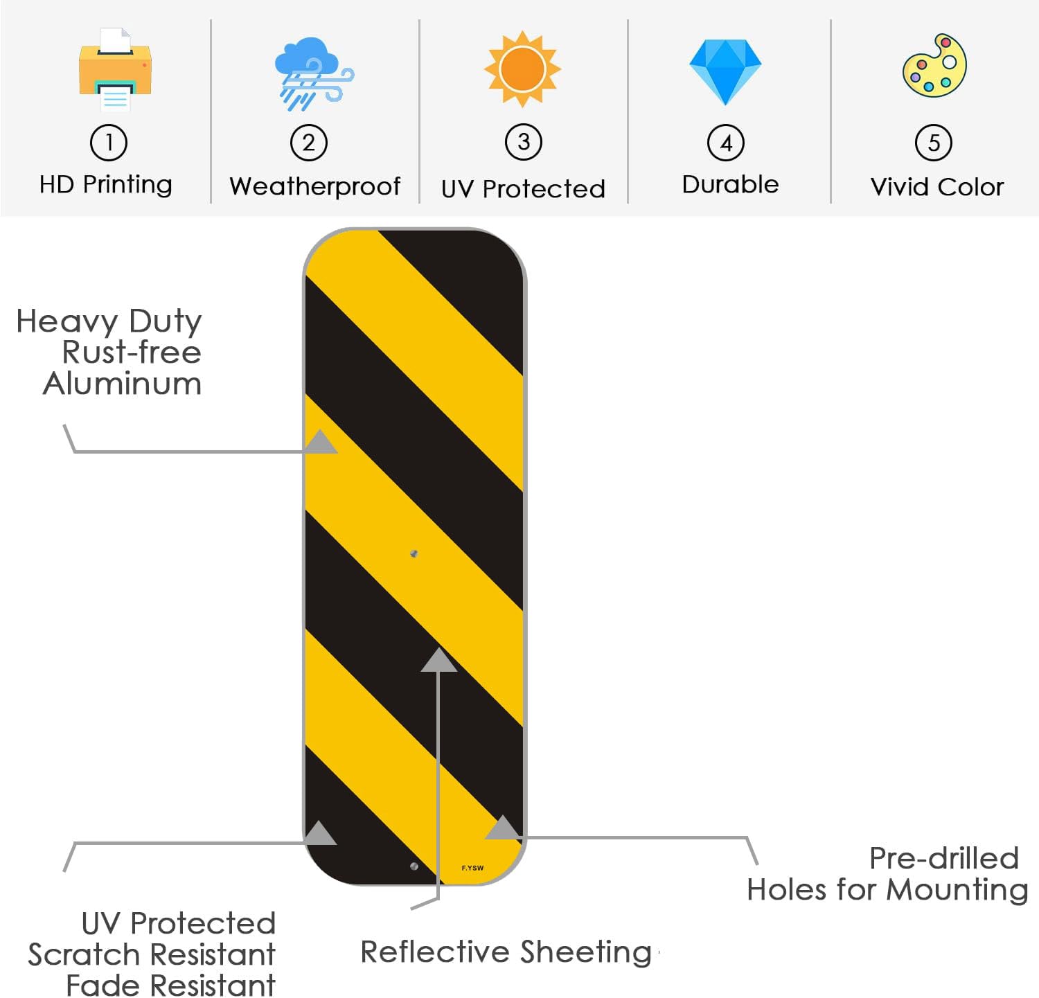 Object Marker Sign Black Yellow Vertical Panel 18" x 6" With 35" Long Metal Stakes for Traffic Road Warning Outdoor Barricade Construction Caution With Stand Aluminum Outdoor Use Yard Business — Amazon image 3