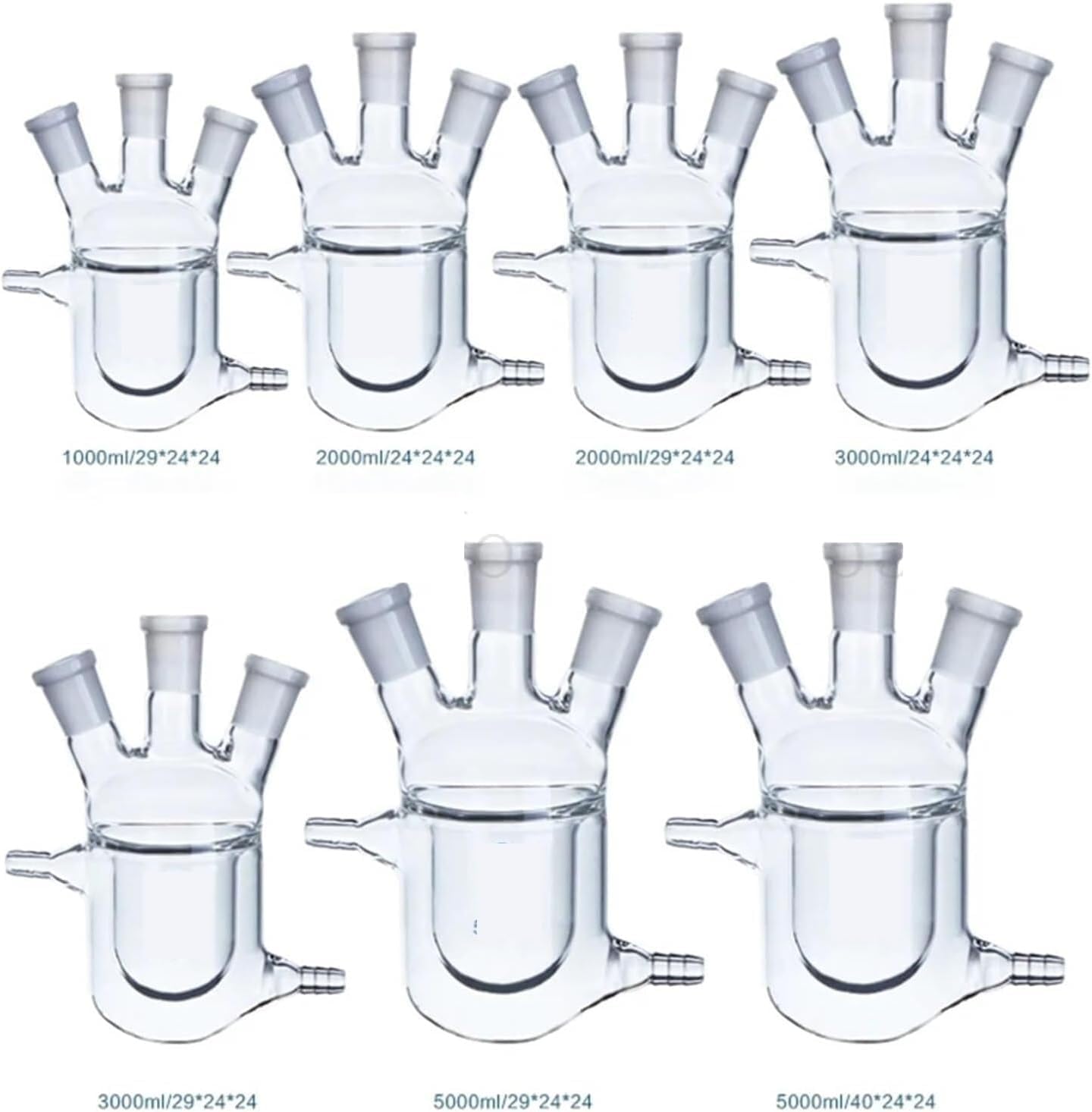 Botellas de vidrio científico, Matraz de vidrio borosilicato, fondo redondo, tres bocas, botella reacción con camisa, matraz doble capa for laboratorio(150mL19x19x19)