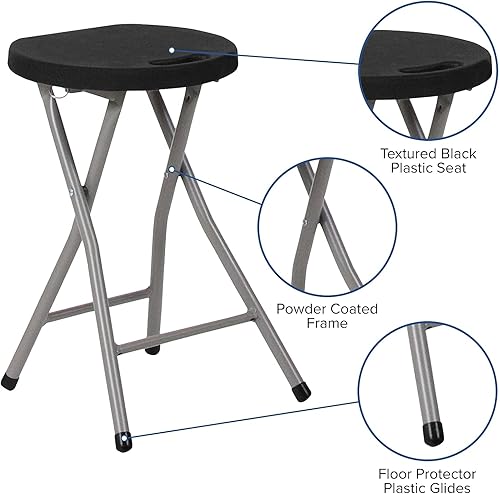 Miniatura 5 de Flash Furniture Taburete plegable Micah con asiento de plástico negro y marco gris titanio
