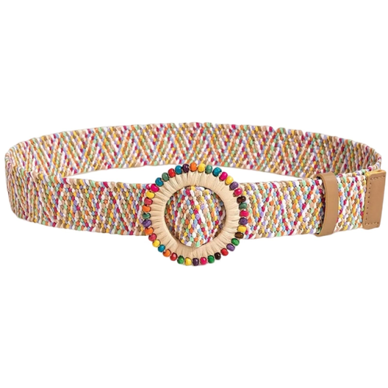 AGUTALITHIC Women's Straw Braided Wide Boho Belt Soft Woven Canvas Fabric Strap with Prong Buckle for Summer Dresses & Jeans(95cm/37, 5.0cm Circle)