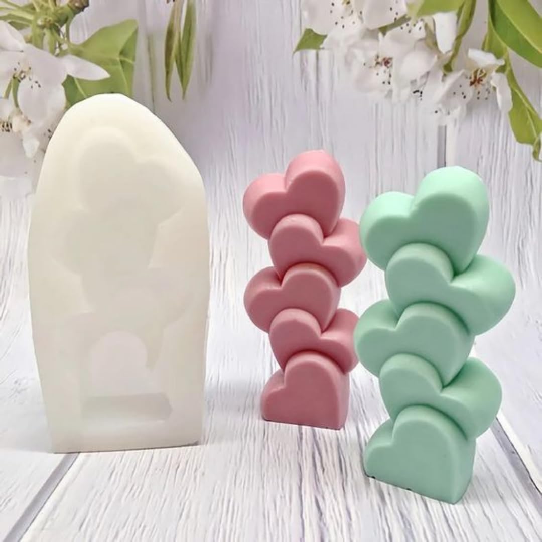 Kaur Long Simple Heart Shape Silicon Mold DIY Wax Candle Making Silcone Candle Mould, Soft Reusable (4.3"x2.3"x1.2")
