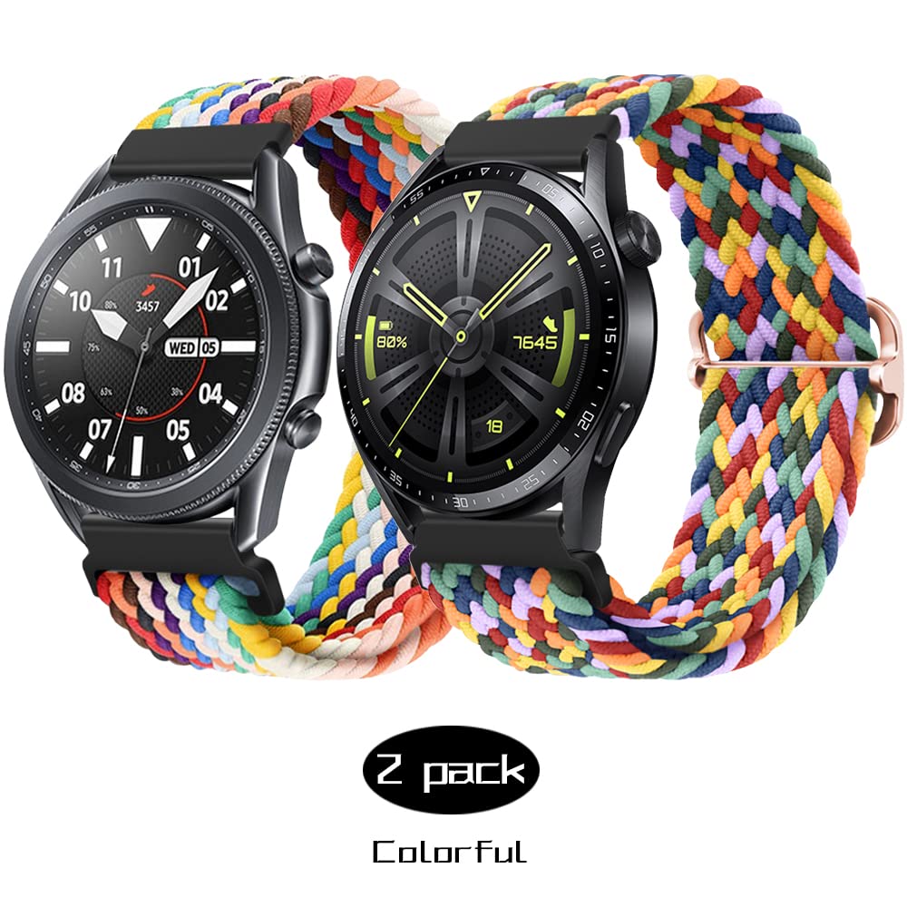 Qimela 2 Pack Sport Loop Nylon Braided Bands Compatible with Samsung Galaxy Watch 3 45mm/Galaxy Watch 46mm/Gear S3 Classic/Frontier, with Adjustable Buckle,22mm Quick Release Watch Band for Women Men