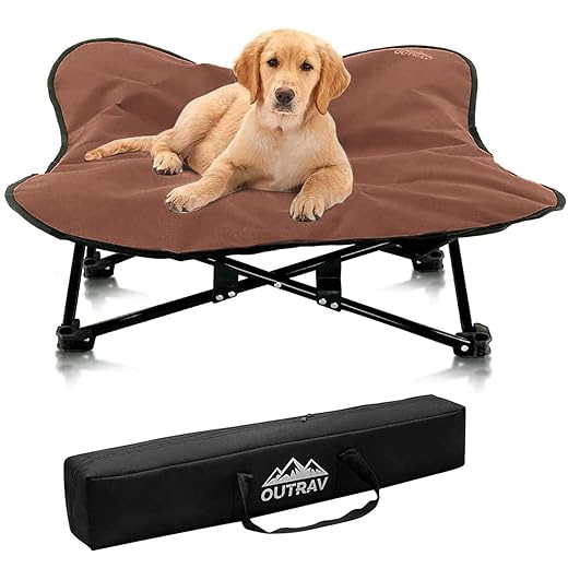 Portable Elevated Dog Bed | Folding Pet Cot for Indoor, Outdoor, Traveling, Camping | Fold Up Steel Frame with Padded Cushion Canopy | Raised Travel Lounger for Large, Small, Dogs, Cats, up to 100 lb.