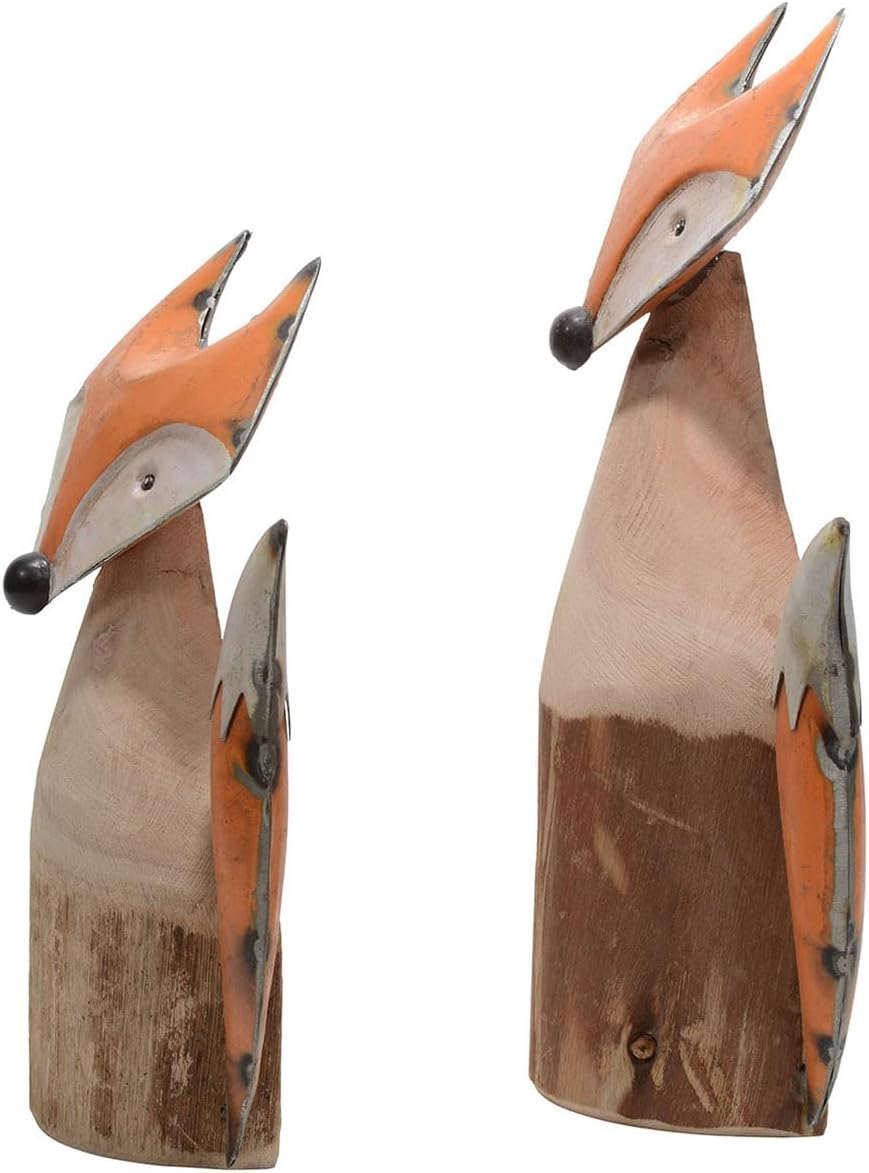 BLACK FOREST DECOR Carved Fox Statuaries - Set of 2