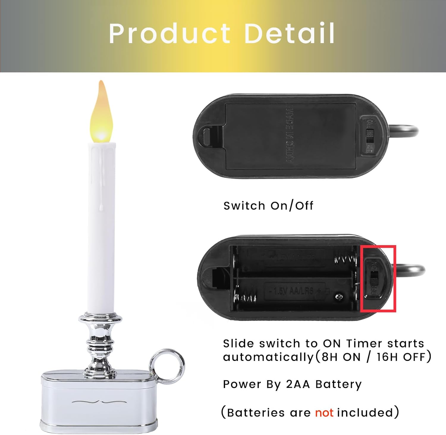 Window Candles Battery Operated with Timer 8 Hours on and 16 Hours Off Led Warm White with Flicker Flame