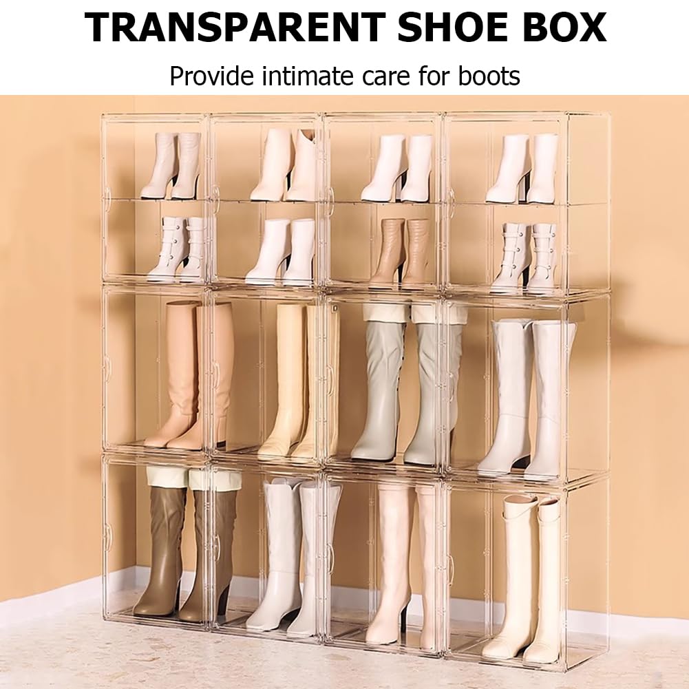 Scatola per scarpe in acrilico trasparente, impilabile, per scarpe da ginnastica, stivali, con coperchio, versatile, per scarpe, borse e libri, 1 pezzo