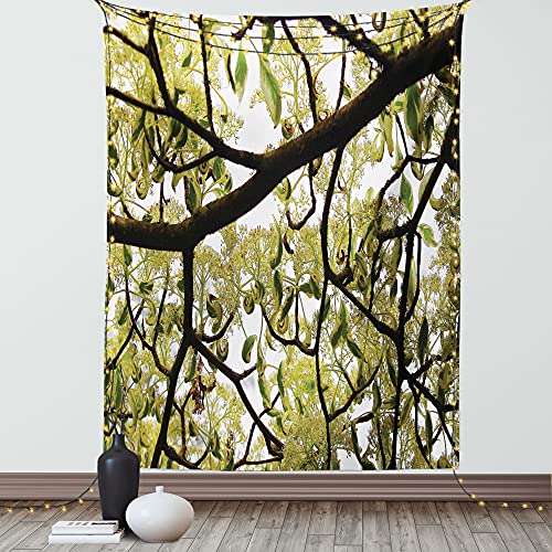 ABAKUHAUS Arbre Tapisserie, Gros Plan feuillu Branches Photo, Tissage Mural pour Décoration d'Intérieur, 150 cm x 200 cm, Avocat Vert foncé