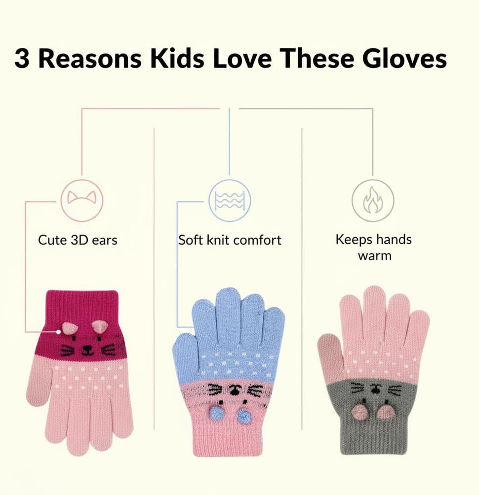 ANKOMINA Women Men Winter Touch Screen Gloves Cat Warm Knit Texting Gloves Touchscreen Mittens - Image 3