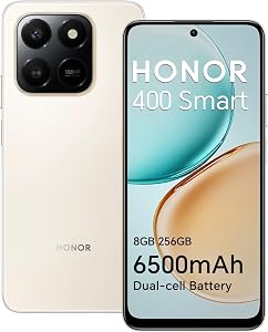 HONOR 400 Smart 4G Smartphone 8GB 256GB, Batteria da 6500mAh, 6.77″ Schermo Resistente Alle Cadute IP64, Snapdragon 6s Gen 3, Fotocamera Principale da 108 MP, Android 15, Dual SIM, NFC, Oro