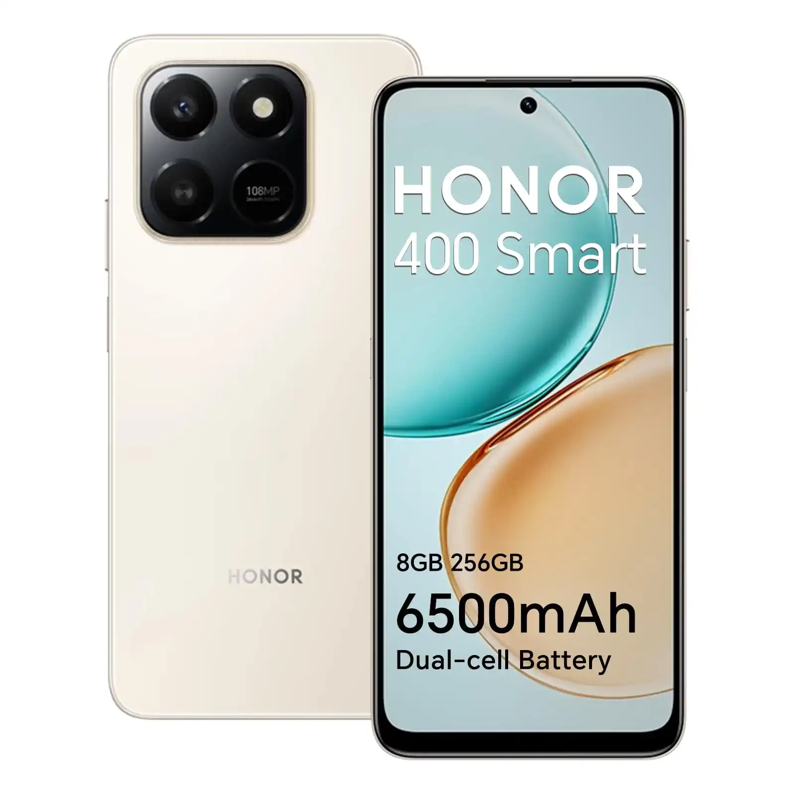 HONOR 400 Smart 4G Smartphone 8 GB 256 GB, 6500-mAh-Akku, 6,77-Zoll-Bildschirm mit Fallschutz IP54, Snapdragon 685, 108-MP-Hauptkamera, Android 15, Dual-SIM, NFC, Gold