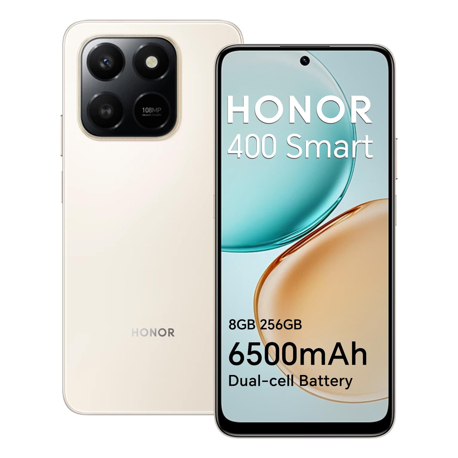 HONOR 400 Smart 4G Smartphone 8GB 256GB, Batteria da 6500mAh, 6.77" Schermo Resistente Alle Cadute IP64, Snapdragon 6s Gen 3, Fotocamera Principale da 108 MP, Android 15, Dual SIM, NFC, Oro