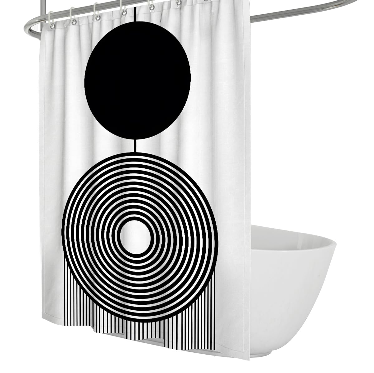 Uiringart Shower Curtains Black White Minimalist Concentric Circles W180xl200cm Modern Geometric Anti Mould Washable Bathroom Curtain Bath Tub Curtain With Hook