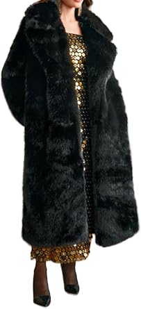 Womens Long Shaggy Faux Fur Coat Soft Luxury Shaggy Lapel Parka Jacket Coat Fluffy Winter Warm Parka Trendy Overcoat