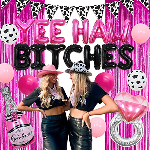 Sursurprise Western Hen Party Decorations, Hot Pink and Black Yeehaw Bitches Balloon Cow Print Pennant Banner - Image 2