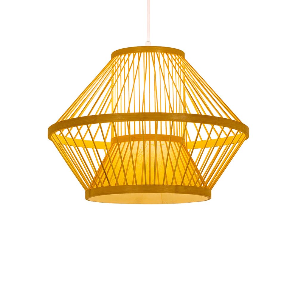 CHUNGYANG Bamboo Pendant Light Pastoral Creative Lighting Fixture for Living Room Balcony Bamboo Wicker Lampshade Hanging Lamp with Adjustable Suspension Line Wabi Sabi Wind Dining Room Pendant Lamp