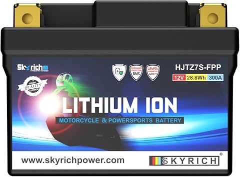 Skyrich HJTZ7S-FPP 12V Premium Lithium Powersports Battery,300CCA High Cold Cranking,Upgraded 2.4Ah Large Capacity,Cold Weather Reliable Start,Replace YTZ7S YTX5L-BS for Offroad Motorcycle Scooter ATV