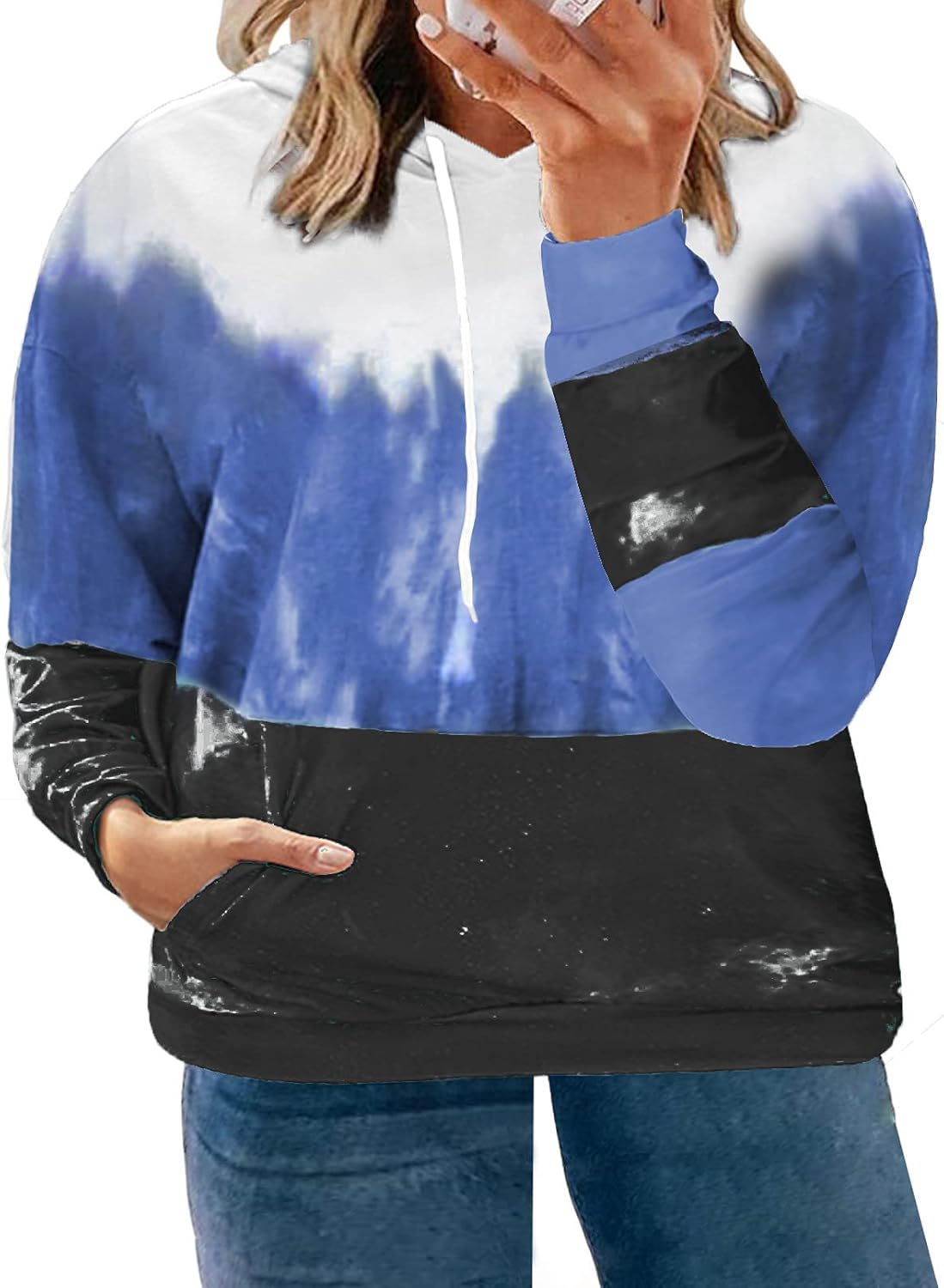 Happy Sailed Womens Plus Size Hoodies Tops Tie Dye Printed Long Sleeve Drawstring Pullover Sweatshirts with Pockets(1X-5X) at  Women’s Clothing store