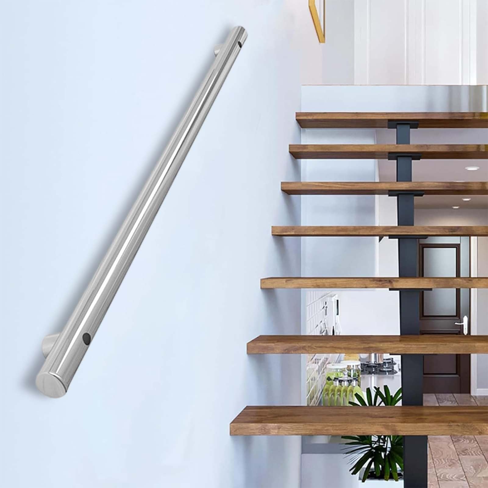 Fkxsxaz Stainless Steel Stairs Handrail, 1M 150Cm 2M 240Cm 3M 6M Wall Mounted Stair Balustrade Indoor Outdoor Safety Grab Bar For Home Garden Corridor Lofts Decking(19Ft/570Cm)