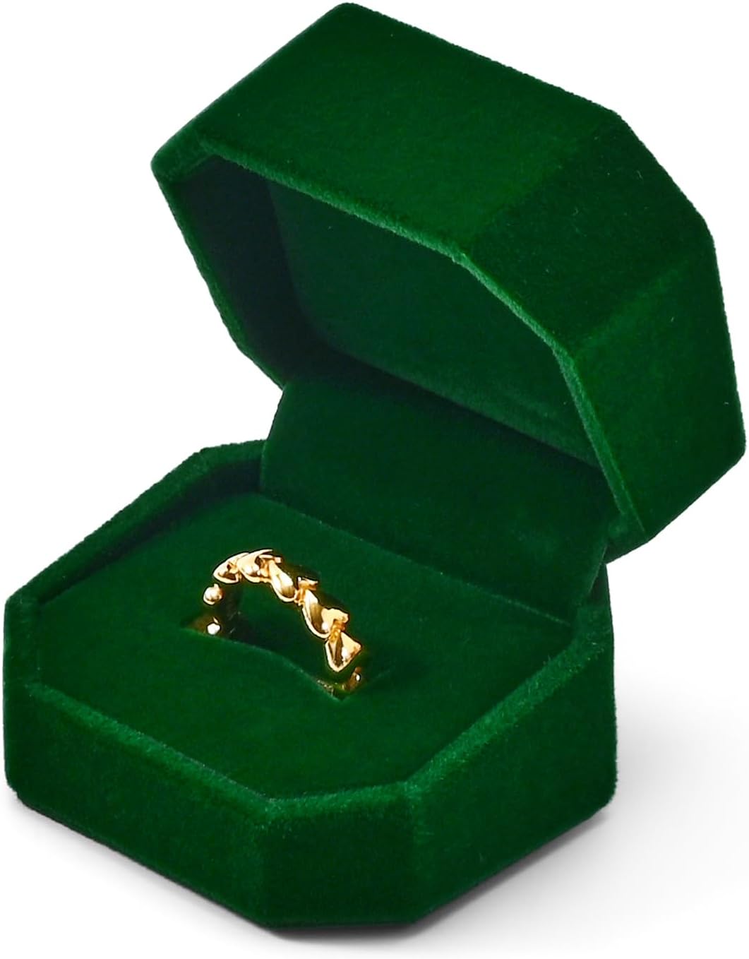 Octagonal Jewelry Ring Gift Box Green Velvet Small Engagement Proposal Ring Box - Image 6