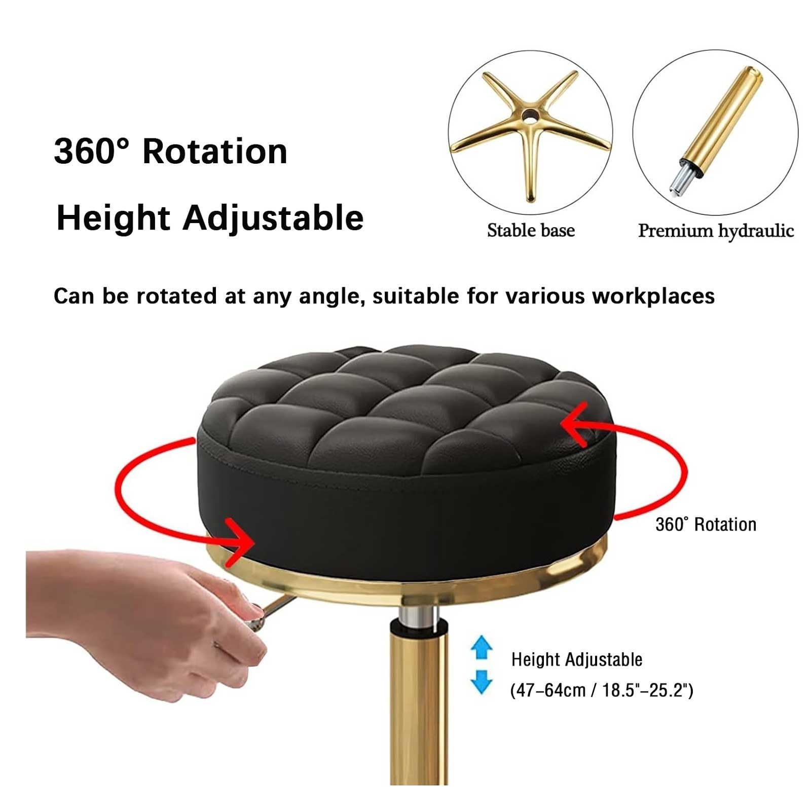 Adjuble - Set di 3 sgabelli girevoli per salone di bellezza, con sollevamento idraulico, base da 5 cl, con rivestimento blu, per spa e uso domestico