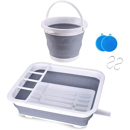 Amazon Tmei おりたたみ式水切りかごと折りたたみバケツ 食器かご 水切りラック 生活用品 台所 キッチン キャンプ 釣り バーベキュー 車載 バケツ多機能 便利 2枚の台所用スポンジと2つのs字フック付属 A 水切りラック オンライン通販