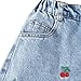 Nivne Tco Teen Girls' Wide Leg Jeans Cute Embroidered Cherry 5-Pocket Vintage Baggy Blue Denim Pants with Zipper Fly (US, Age, 16 Years, Blue)