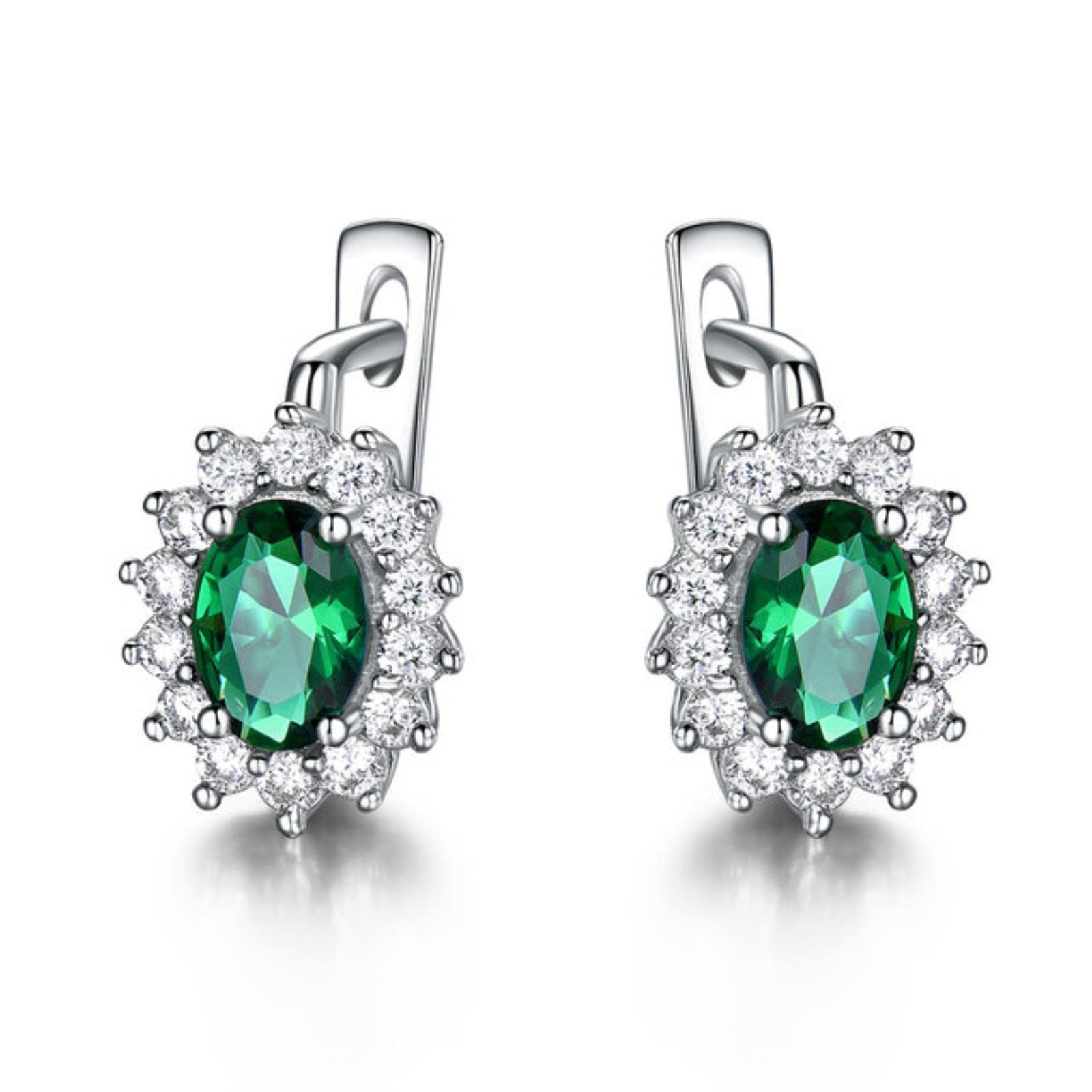 Sólido 925 Plata Esterlina Verde Esmeralda Piedras Preciosas Clip Pendientes para Mujer Boda Joyería Boda