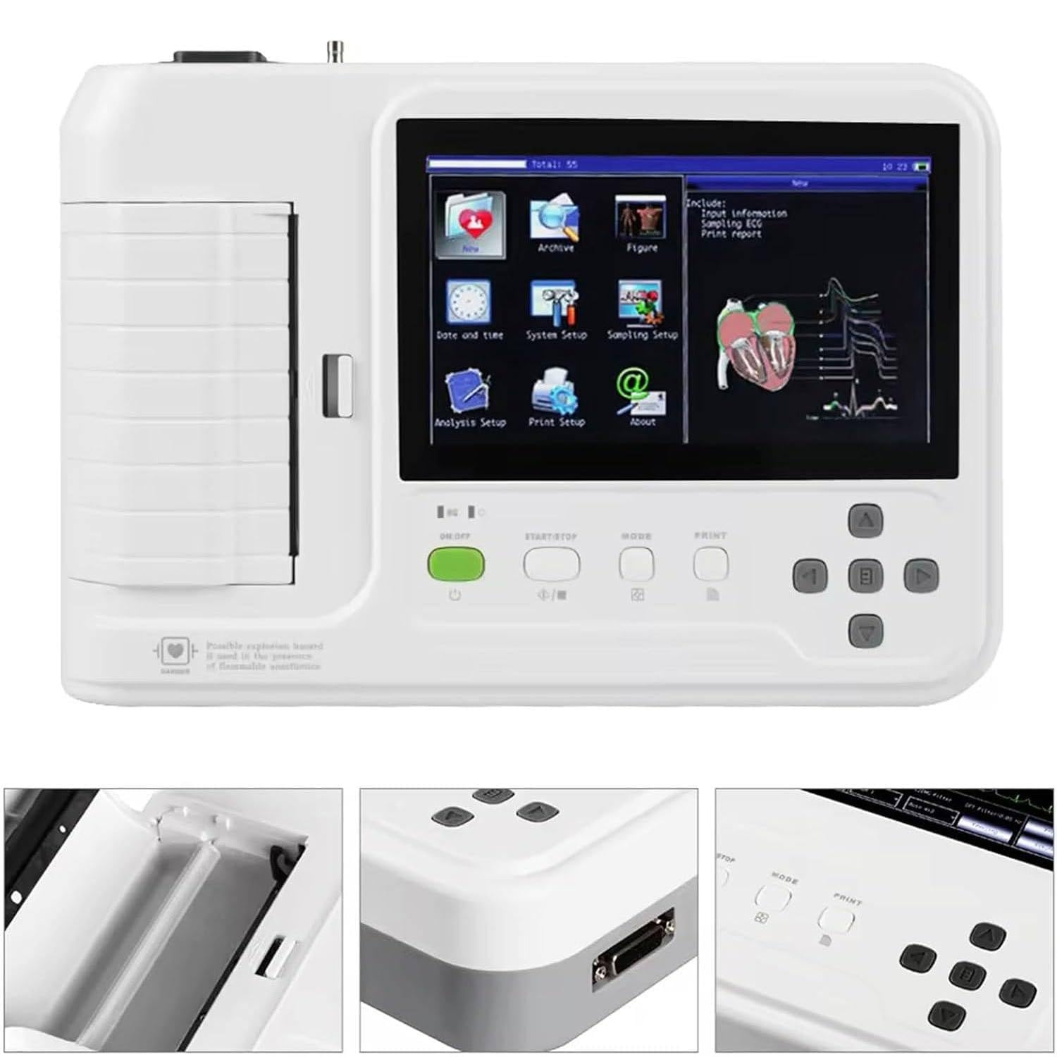 Monitor Ecg Portatile,Monitor per La Salute Cardiaca a Domicilio, Elettrocardiografo Ecg/Ekg a 6 Canali E 12 Derivazioni,Con Modalità Di Dimostrazione Della Forma D'onda Ecg,Interfaccia Multilingue