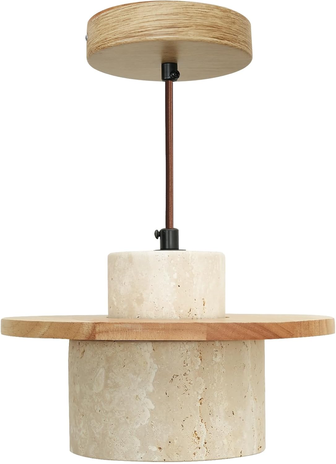 Nordic Pendant Light Natural Yellow Travertine Lamp Simple Wabi Sabi Lamp Suitable for Restaurant Bedside Kitchen Island Cafe Wood Pendant Light (Wood Color)