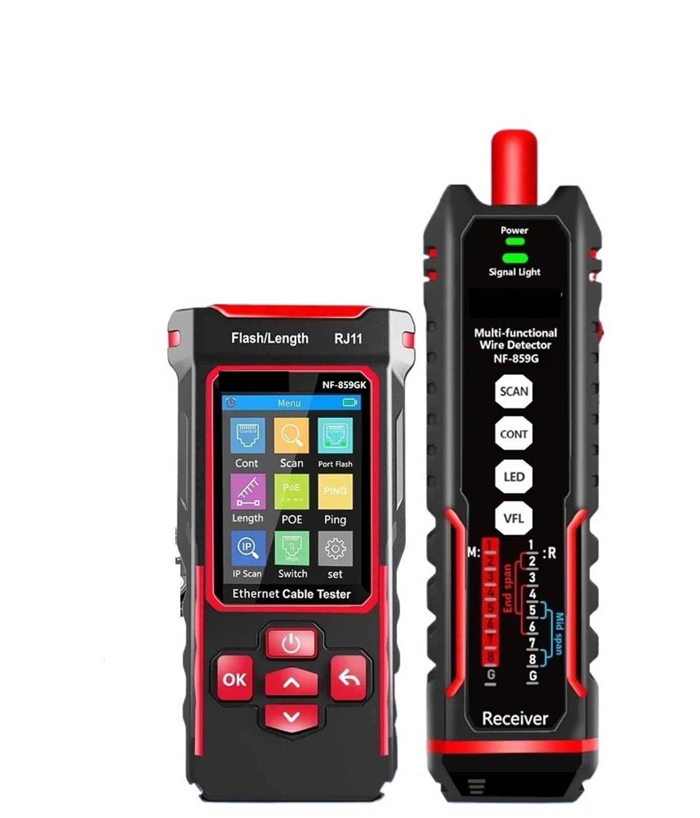 Kabel-Tracker, NF-859GK Leitungssucher Netzwerktester Rotlicht Einzelkopf Crimplänge Haltepunkt IP-Scan PING Ladetyp