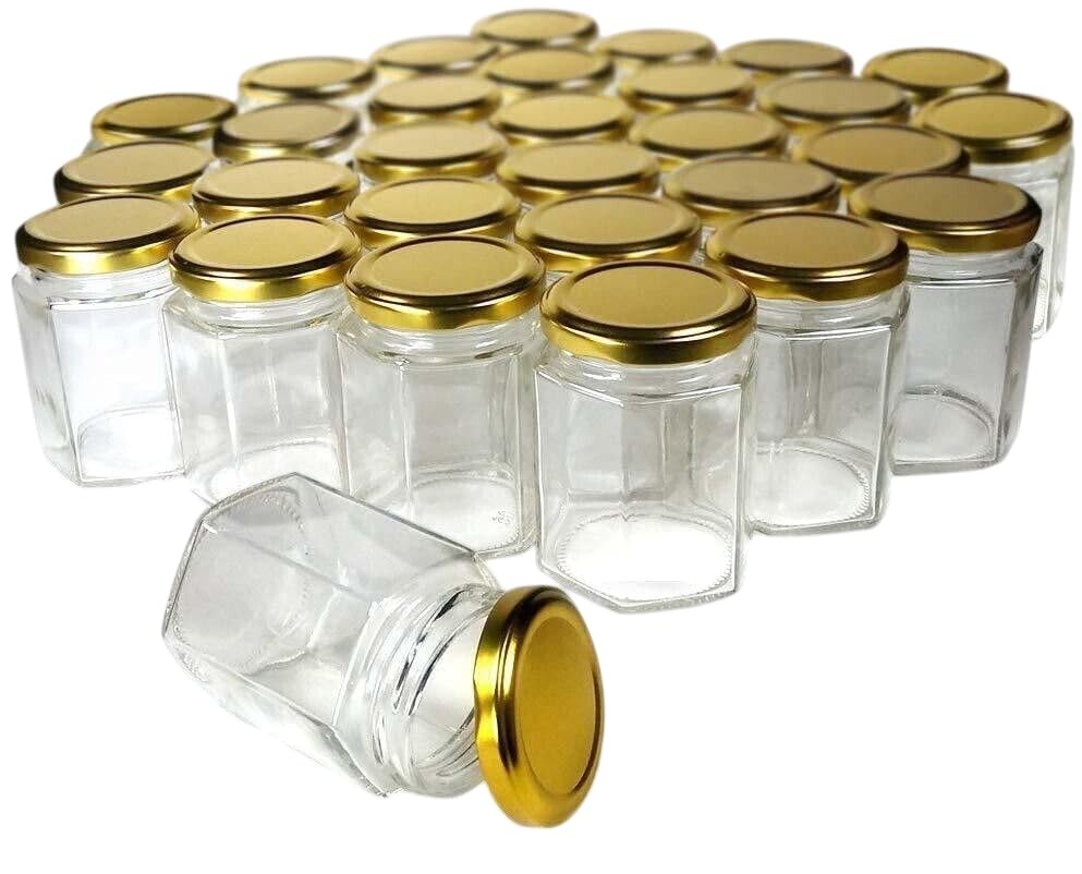 Image of Glass Honey Jars with Airtight Gold Lid, 250ml, Pack of 12 | Clear Glass Storage Jars for Honey, Jam, Pickle, Spices, Dry Fruits, Candy & Kitchen Pantry