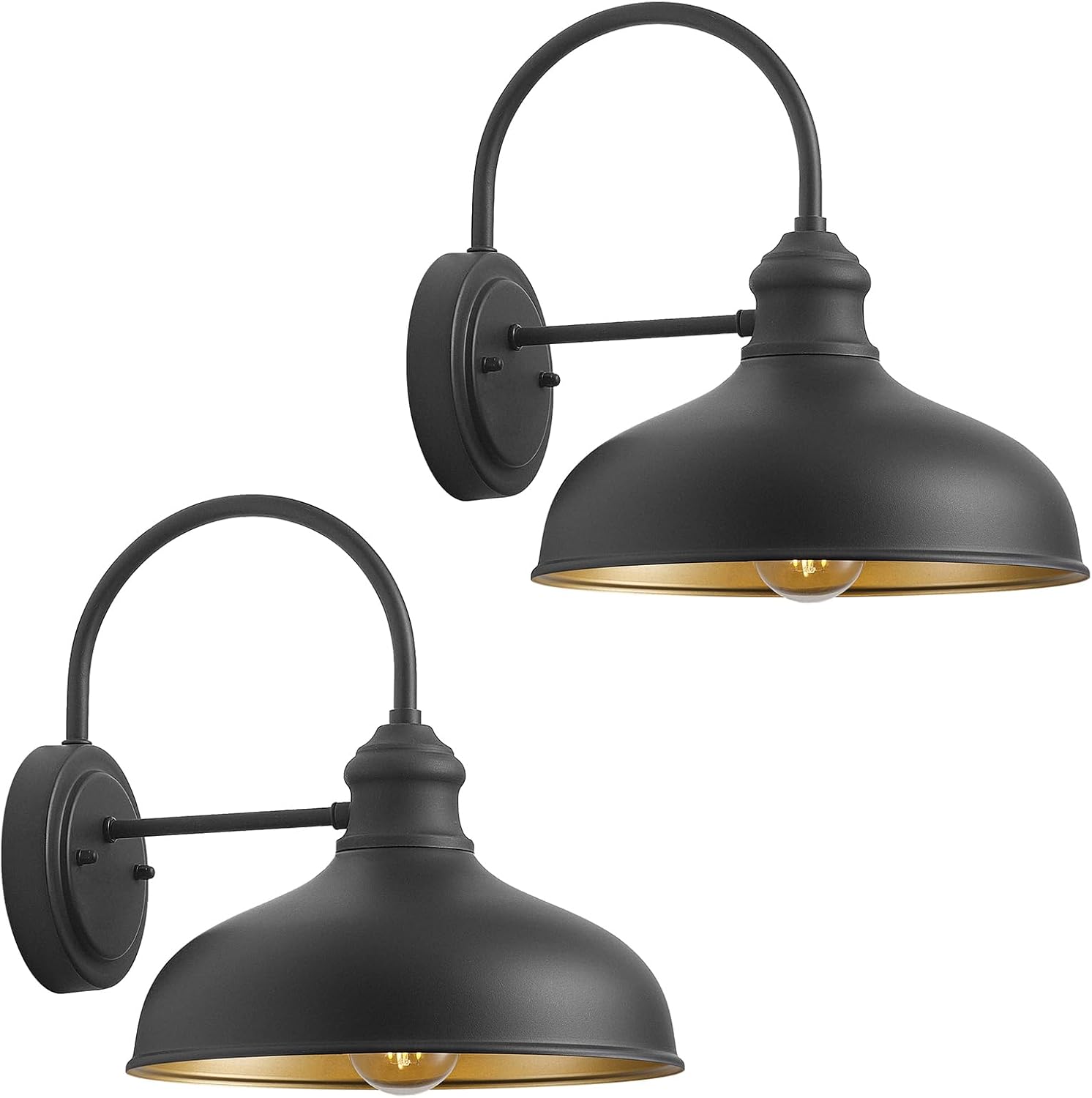 10 Inch Dome Outdoor Goosenck Barn Lighting Farmhouse Exterior Barn Wall Lights Black Outdoor Porch Sconce Wall Mount with Brass, Exterior Garage Light Fixture for Patio Garden Yard, 2 Pack
