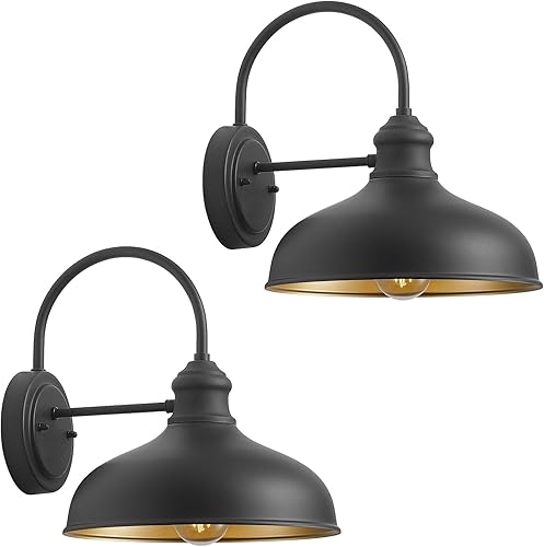 Goosenck - Lámpara de granero para exteriores, cúpula de 10 pulgadas, iluminación de pared exterior para porche, luz negra para montaje en pared al