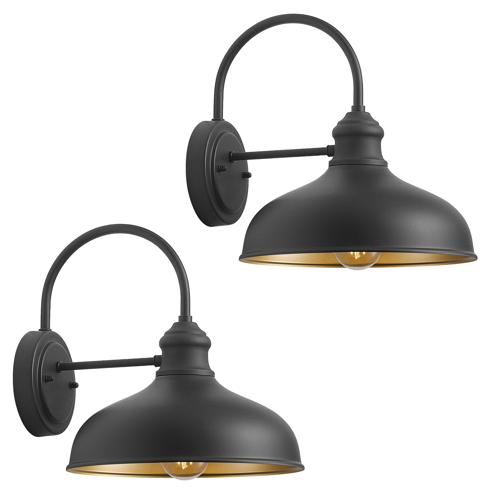 Photo 1 of GOALPLUS 10 Inch Dome Outdoor Goosenck Barn Lighting Farmhouse Exterior Barn Wall Lights Black Outdoor Porch Sconce Wall Mount with Brass, Exterior Garage Light Fixture for Patio Garden Yard, 2 Pack