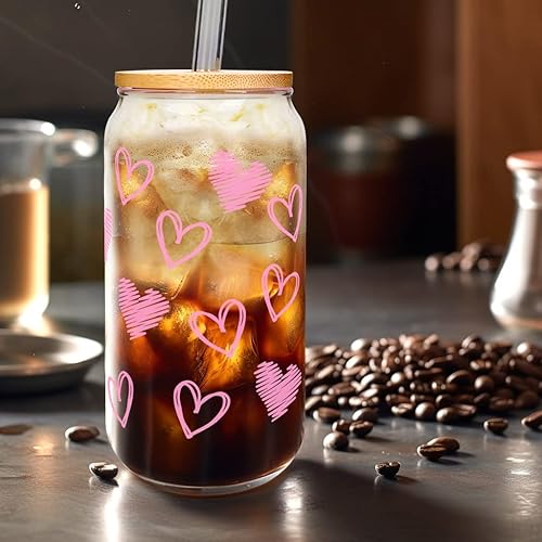 Miniatura 7 de Mason Life Vasos de Café Helado, Tazas de San Valentín Regalos para Ella Mujeres 18 OZ Taza de Corazones Vaso de Cerveza, Vasos para Beber en Pareja