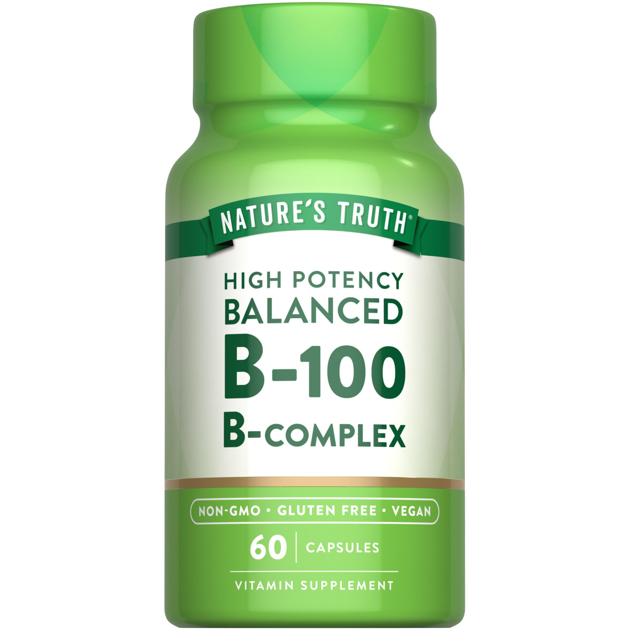 Vitamin B Complex | 60 Capsules | High Potency B-100 | Non-GMO & Gluten Free Supplement